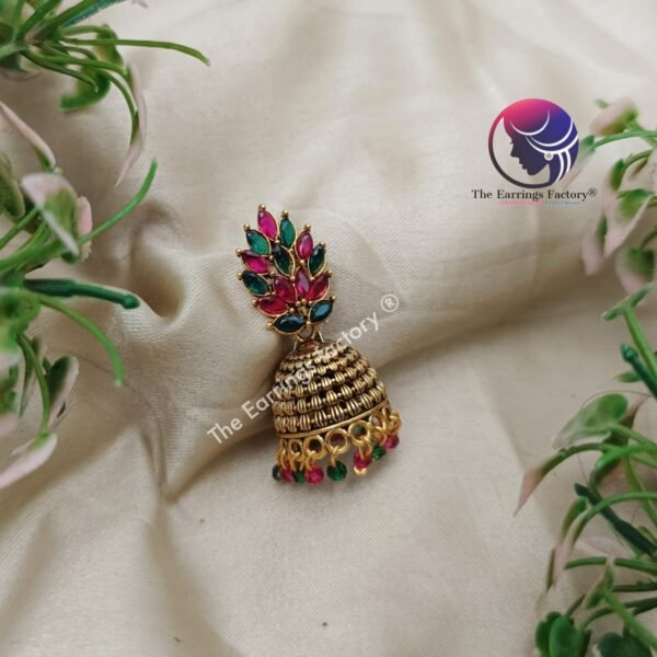 Traditional Golden Multi Stone Jhumka - Image 3