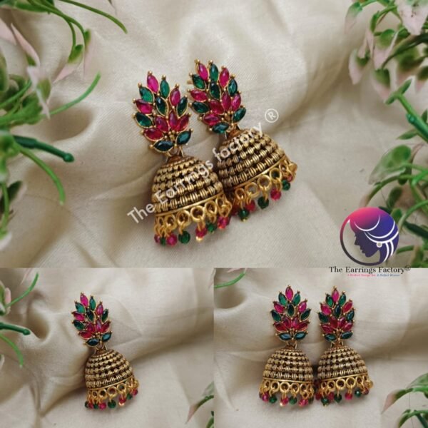 Traditional Golden Multi Stone Jhumka
