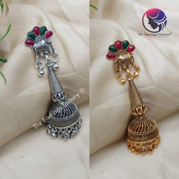 Traditional Golden | Silver Stone Long Jhumka - Image 2