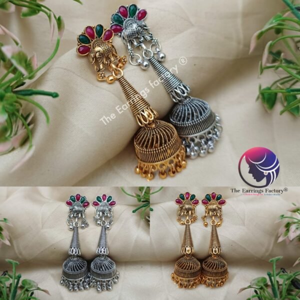 Traditional Golden | Silver Stone Long Jhumka
