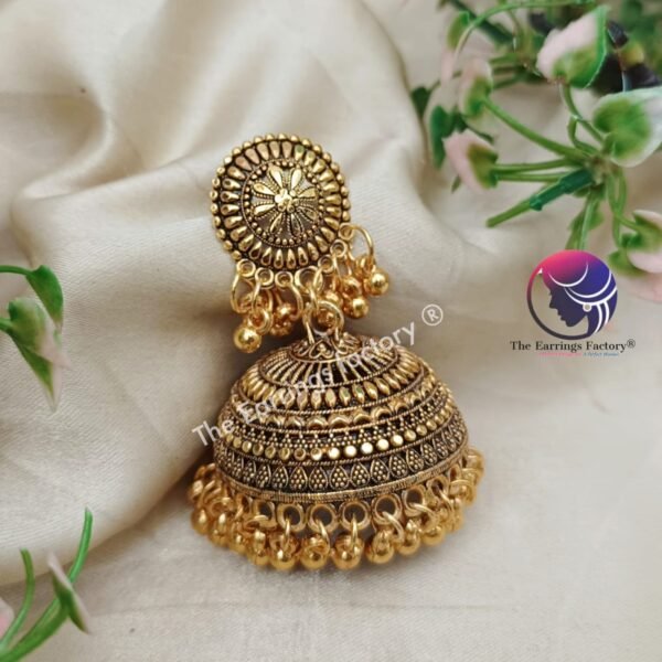 Traditional Golden Beads Big Jhumka - Image 2