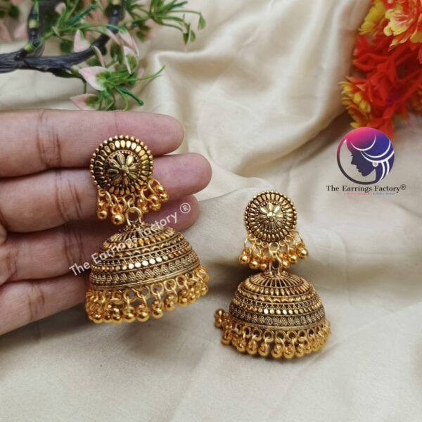 Traditional Golden Beads Big Jhumka - Image 3