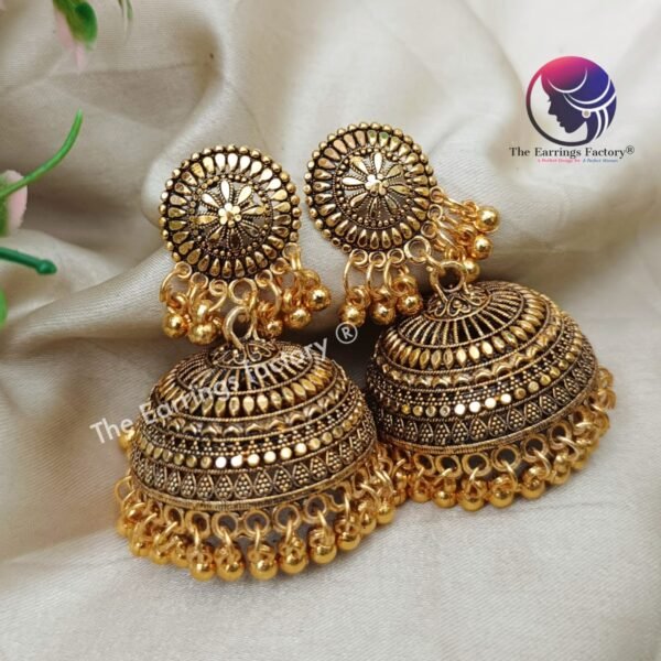 Traditional Golden Beads Big Jhumka - Image 4