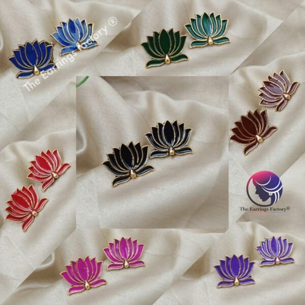 Traditional Golden Colourful Lotus Studs - Image 2