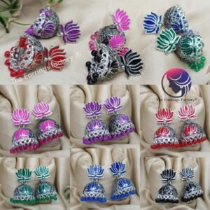 Traditional Silver Colourful Lotus Jhumka