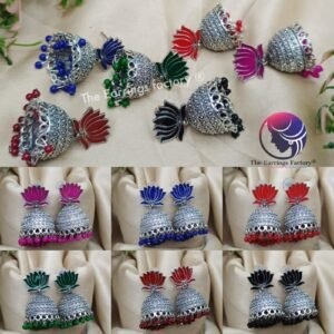 Traditional Silver Colourful Lotus Jhumka