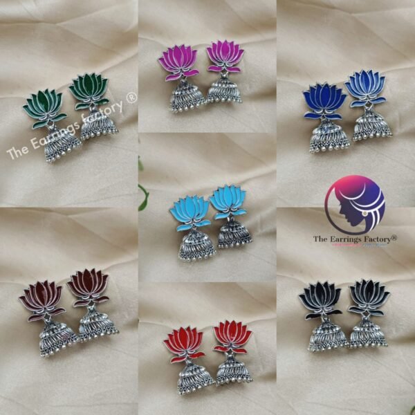 Traditional Silver Lotus Jhumka - Image 2