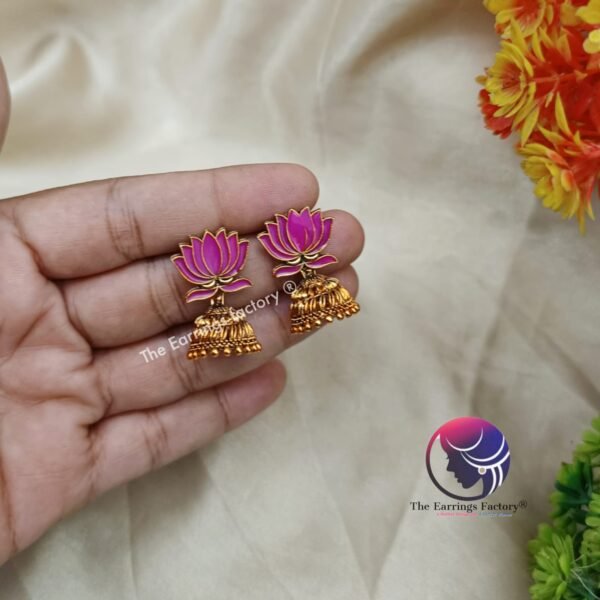 Traditional Golden Lotus Jhumka - Image 3