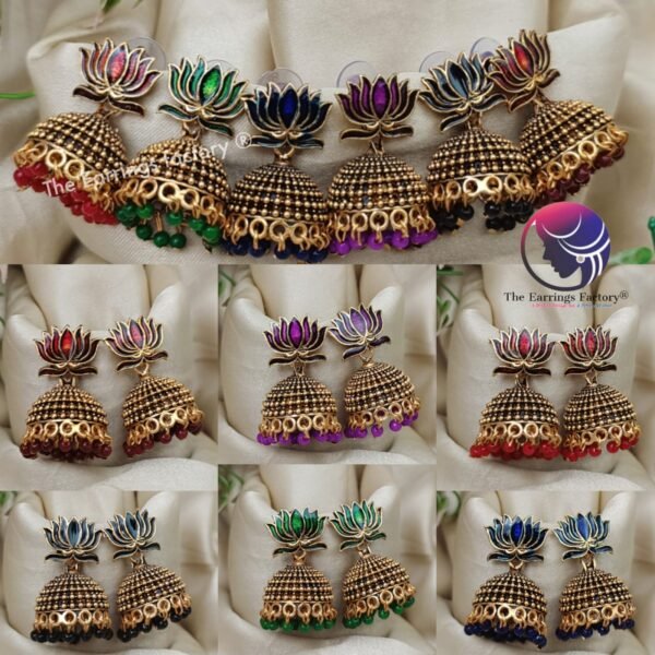 Traditional Golden Colourful Lotus Jhumka