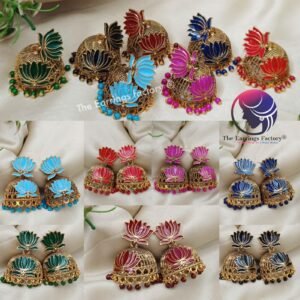 Traditional Golden Colourful Lotus Jhumka