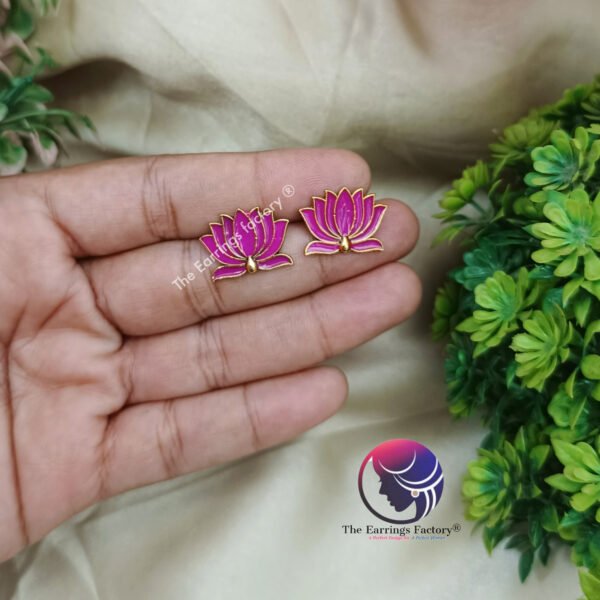 Traditional Golden Colourful Lotus Studs - Image 3
