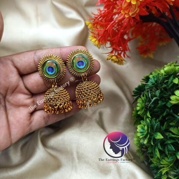 Classic Golden Peacock Jhumka - Image 4