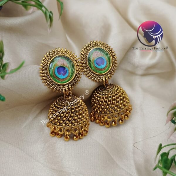 Classic Golden Peacock Jhumka - Image 3
