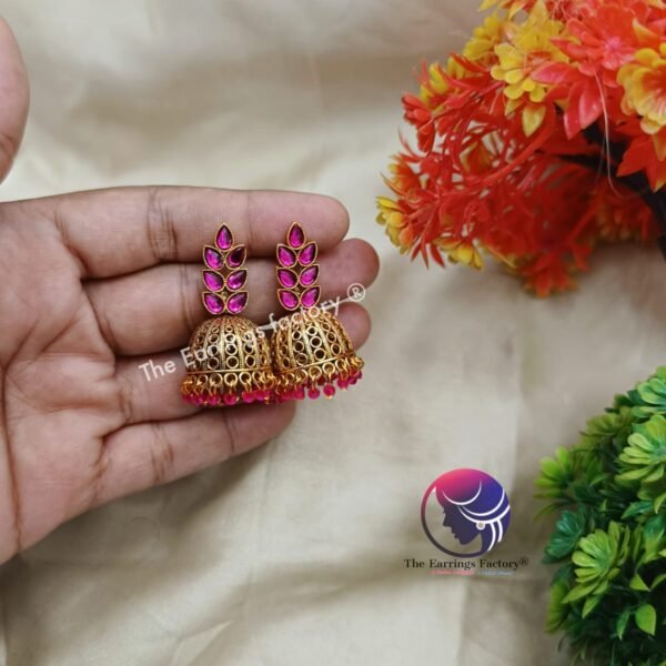 Traditional Golden Stone Jhumka - Image 3