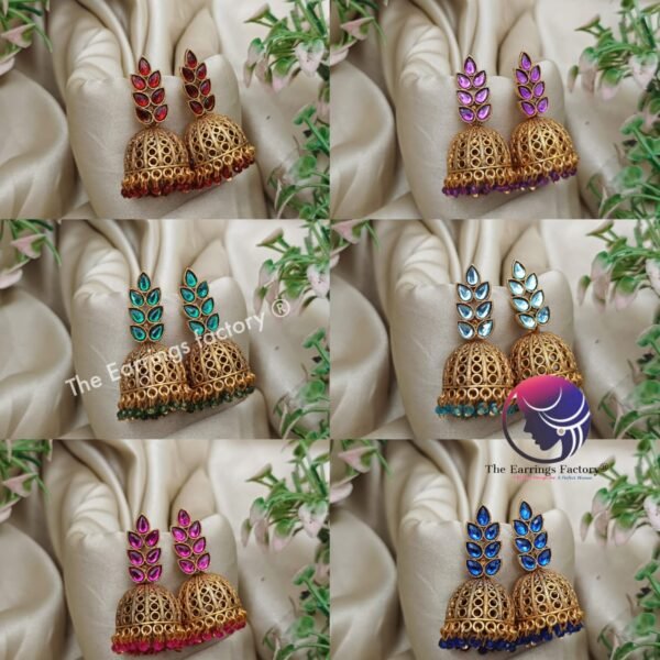 Traditional Golden Stone Jhumka - Image 2