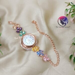 Stylish AD Stone Rose Gold Chain Type Watch Bracelet