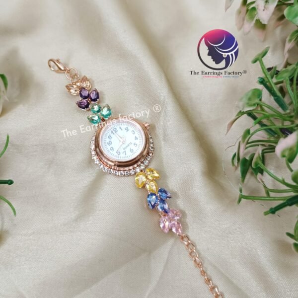 Stylish AD Stone Rose Gold Chain Type Watch Bracelet - Image 2