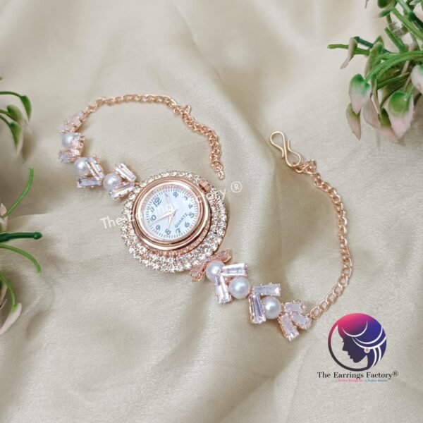 Stylish AD Stone Rose Gold Chain Type Watch Bracelet