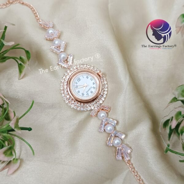 Stylish AD Stone Rose Gold Chain Type Watch Bracelet - Image 2