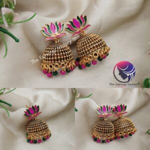Traditional Golden Multi Colour Lotus Jhumka