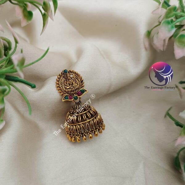Traditional Golden Lakshmi Temple Jhumka - Image 3