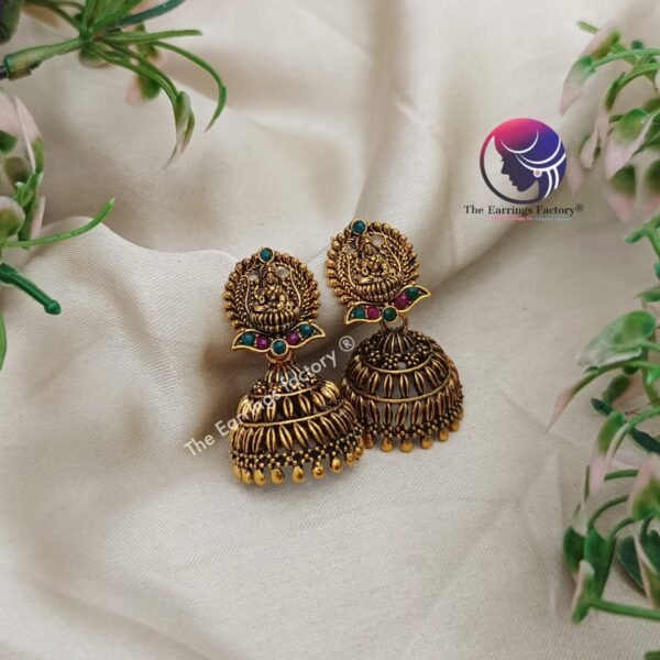 Traditional Golden Lakshmi Temple Jhumka - Image 4