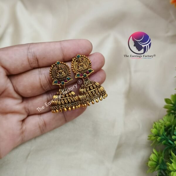 Traditional Golden Lakshmi Temple Jhumka - Image 2