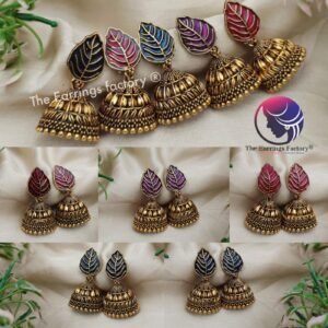 Traditional Golden Colourful Leaf Jhumka