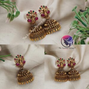 Traditional Golden Multi Stone Peacock Jhumka