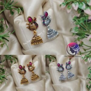 Traditional Multi Stone Golden | Silver Peacock jhumka