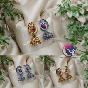 Traditional Multi Stone Golden | Silver Peacock jhumka