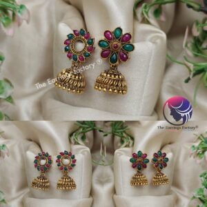 Traditional Multi Stone Golden Jhumka