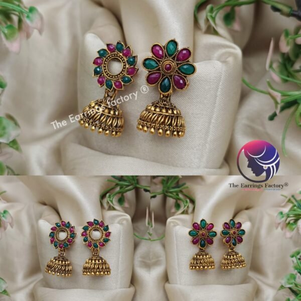 Traditional Multi Stone Golden Jhumka