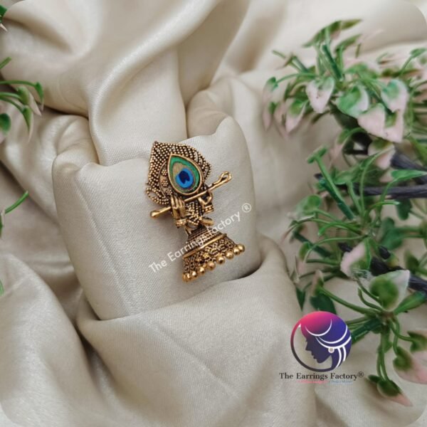 Traditional Golden Radha krishna Peacock Jhumka - Image 3