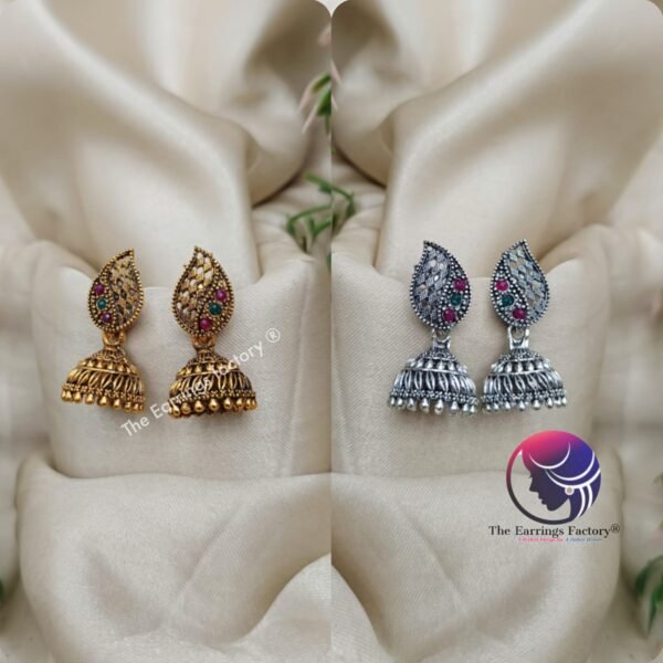 Traditional Multi Stone Golden | Silver Jhumka - Image 2