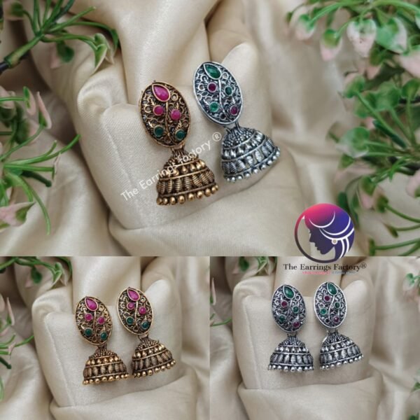 Traditional Multi Stone Golden | Silver Jhumka