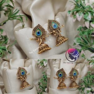 Traditional Golden Radha krishna Peacock Jhumka