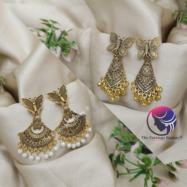 Traditional Butterfly Golden Dangle Earrings - Image 2