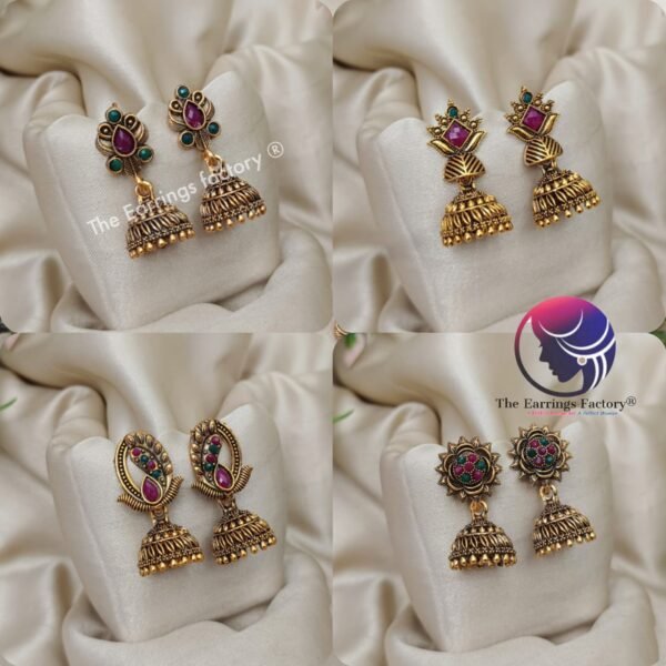 Traditional Multi Stone Golden Jhumka - Image 2
