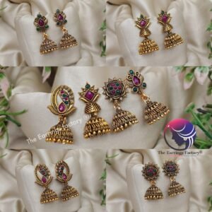 Traditional Multi Stone Golden Jhumka