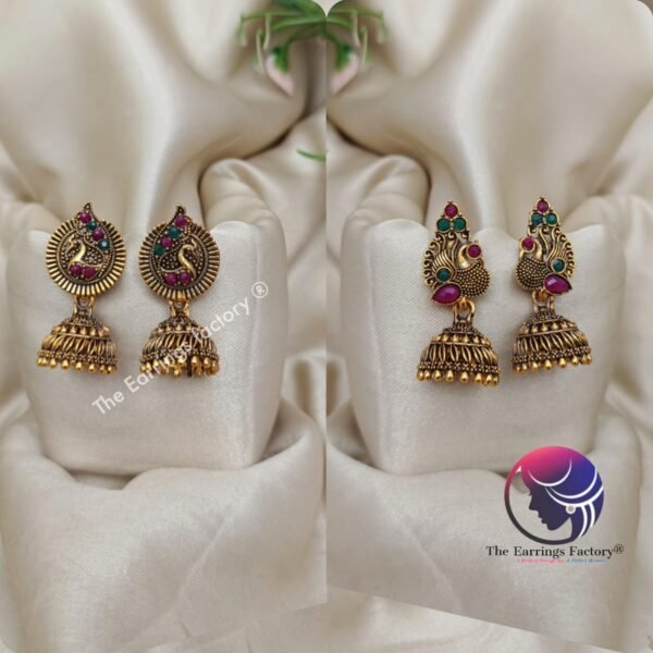 Traditional Multi Stone Golden Jhumka - Image 2