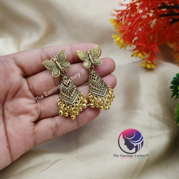 Traditional Butterfly Golden Dangle Earrings - Image 3