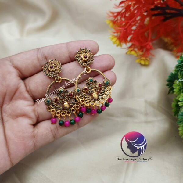 Traditional Golden Dangle Earrings - Image 3