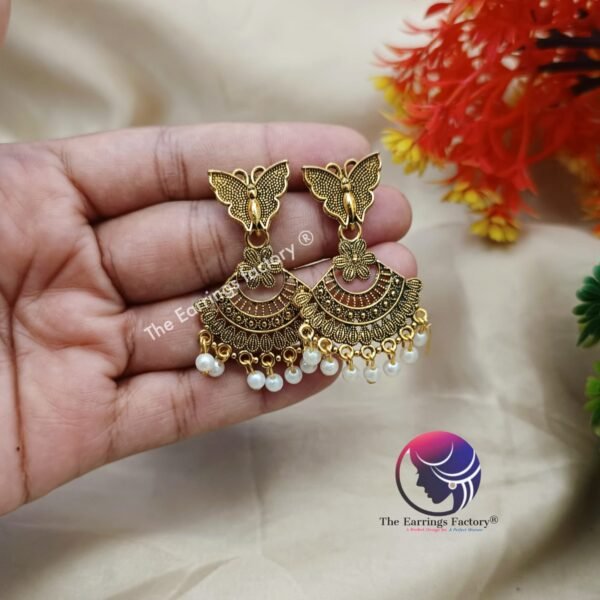 Traditional Butterfly Golden Dangle Earrings - Image 4