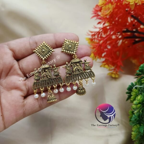 Traditional Golden Dangle Earrings - Image 3