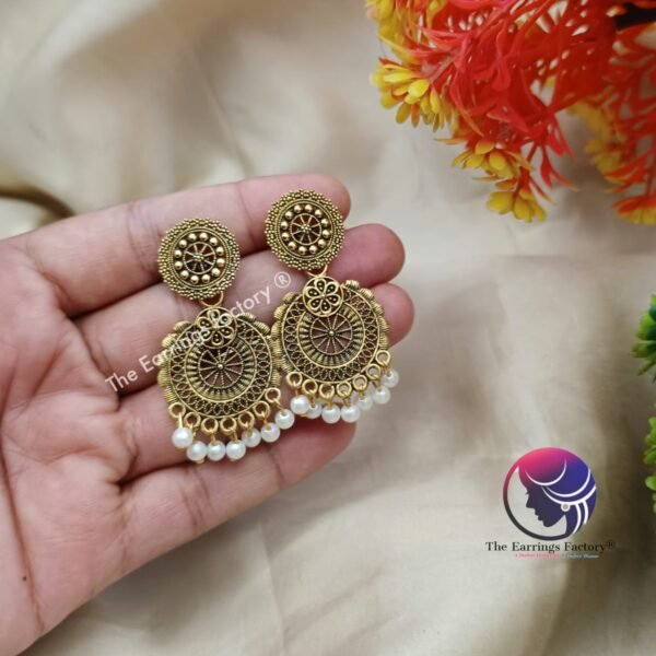 Traditional Golden Dangle Earrings - Image 6