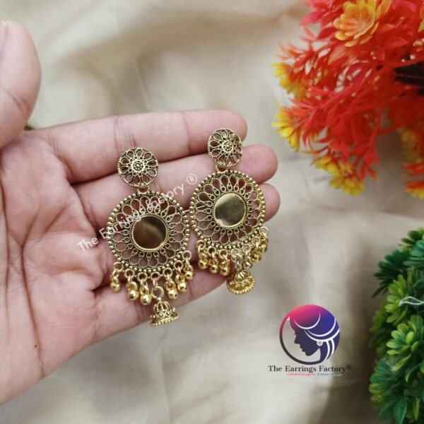 Traditional Golden Dangle Earrings - Image 4