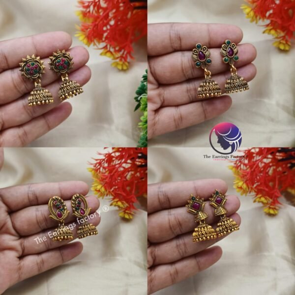 Traditional Multi Stone Golden Jhumka - Image 3