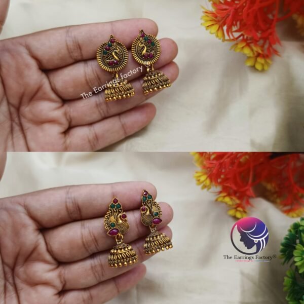 Traditional Multi Stone Golden Jhumka - Image 3