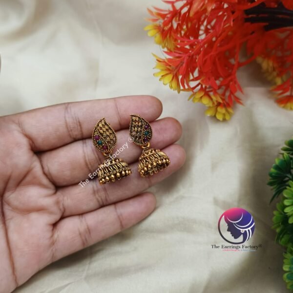 Traditional Multi Stone Golden | Silver Jhumka - Image 3
